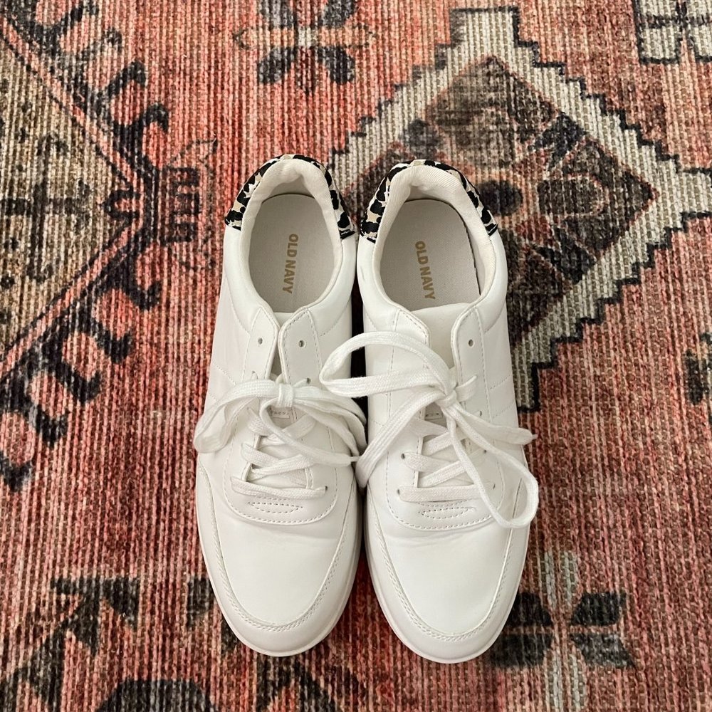 Old Navy White and Leopard Print Athletic Sneakers - Picture 2 of 5
